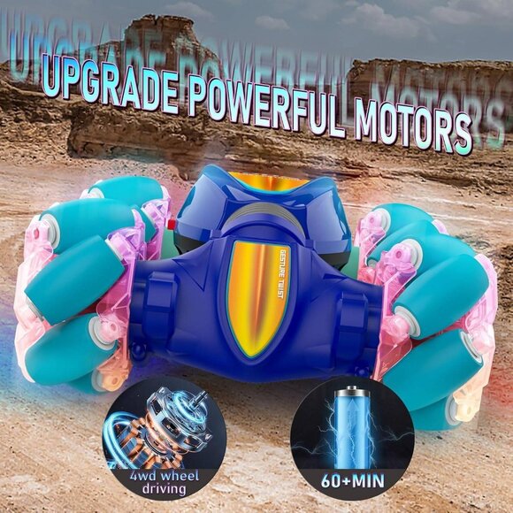 Gesture Sensor RC Stunt Car – 4WD Off-Road Vehicle with Lights & Music (Blue) - Picture 5 of 8